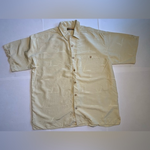 Bobby Chan Other - Bobby Chan 100% Silk Sail Boat Polo Summer Vacation Hawaiian Shirt XL Off Yellow